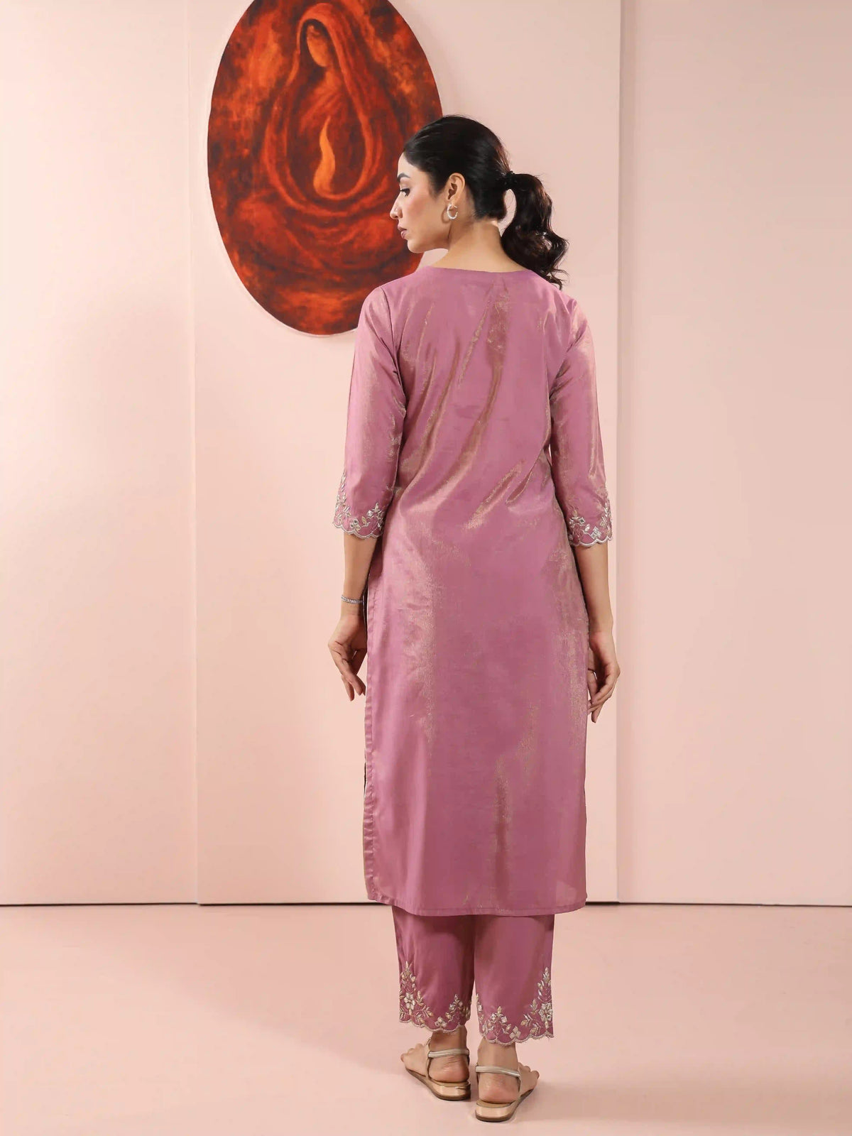 3PC SHIMMER KURTA PANT SET DETAILED WITH GOTA EMBROIDERY