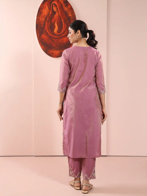 3PC SHIMMER KURTA PANT SET DETAILED WITH GOTA EMBROIDERY