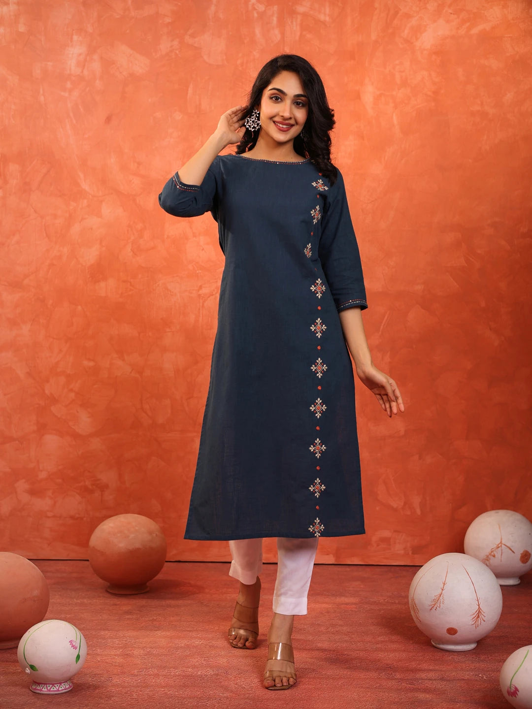 MIRROR HANDLOOK EMBROIDERED SINGLE KURTI EMBELLISHED WITH HANDCRAFT DETAILS