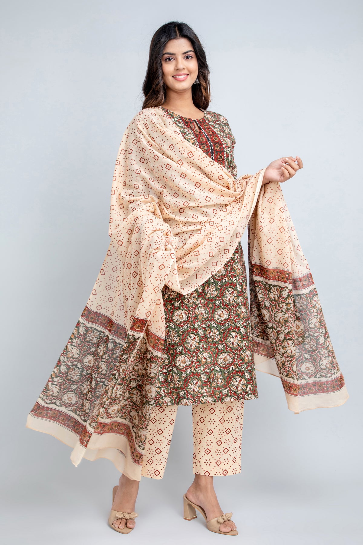 FLORAL PRINTED KURTA & PANT SET WITH DUPATTA