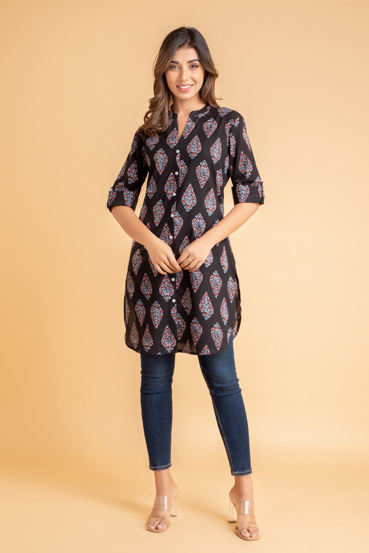 Cotton Ajrak Printed Short Kurti