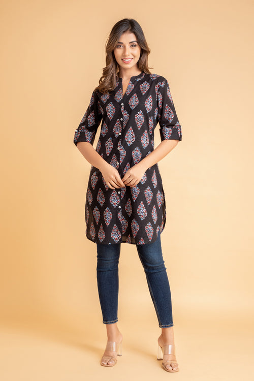 Cotton Ajrak Printed Short Kurti