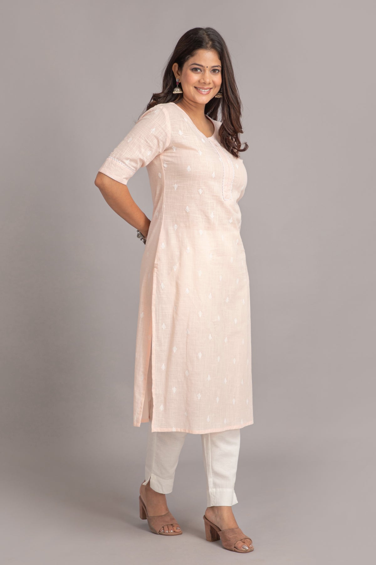 Printed Long Kurti with Embroidery & Bead Work