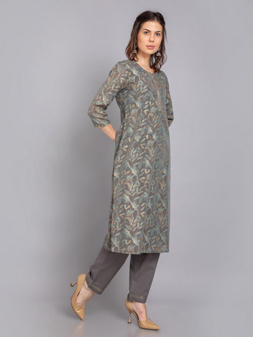 GOLD PRINTED STRAIGHT KURTA WITH PANT SET