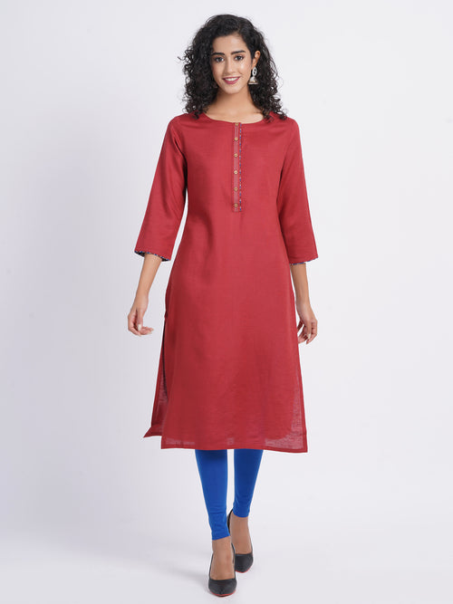 WORK WEAR STRAIGHT KURTI WITH PLACKET DETAILS