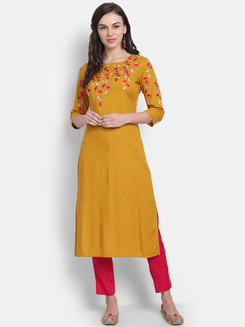 Multi Colour Straight Long Kurti with Embroidery