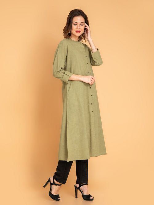 A-Line Long Kurti with Fancy Metal Buttons