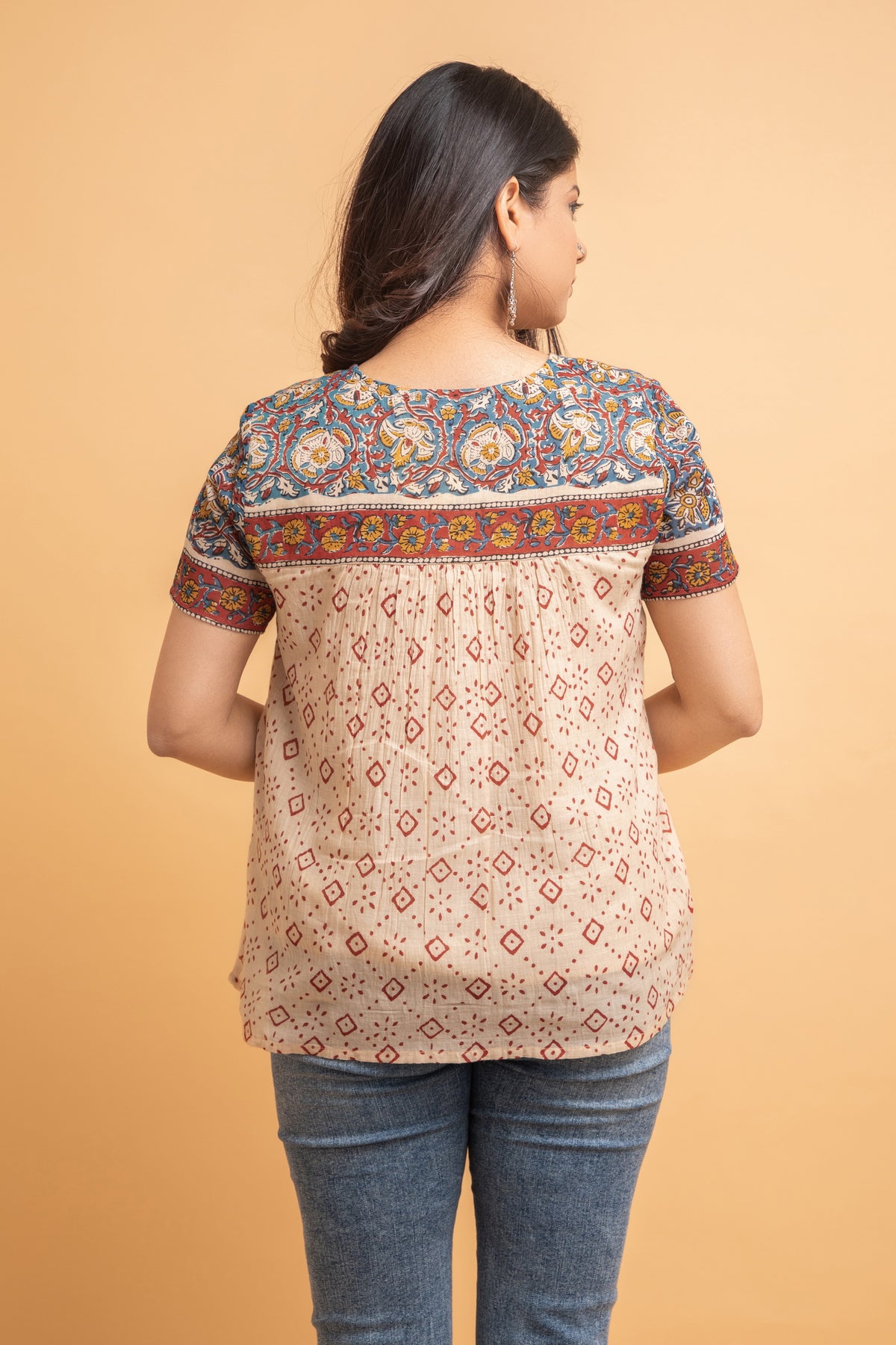 Printed Flared Short Top with Cap Sleeve