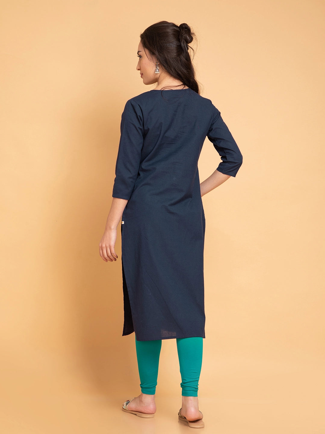 Linen Blend Long Kurti with Metal Buttons