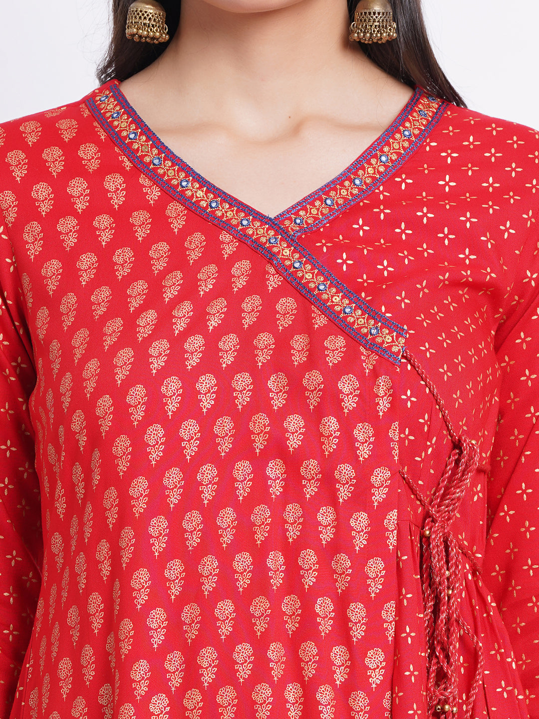 Gold Print Angrakha Kurti with Hand Craft Details