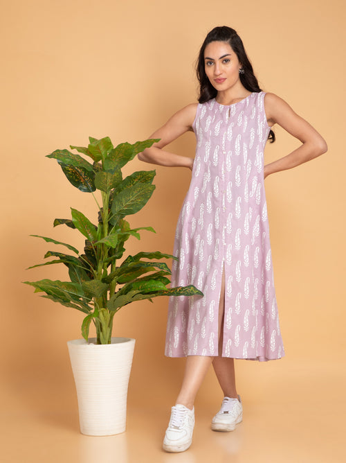 PRINTED KALIDAR LONG DRESS EMBELLISHED WITH BUTTON DETAILS