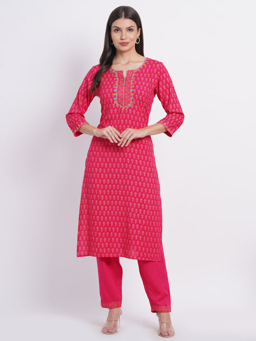 Gold Print Kurti with Handcrafted Embellishments