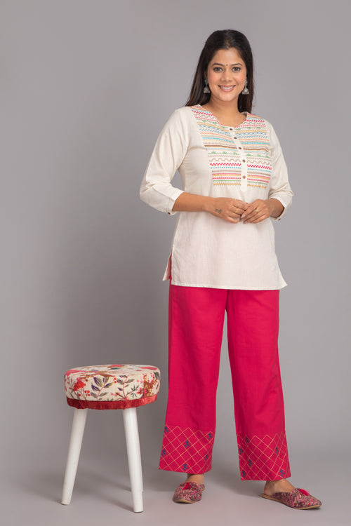 Rayon Linen Top with Colorful Embroidery