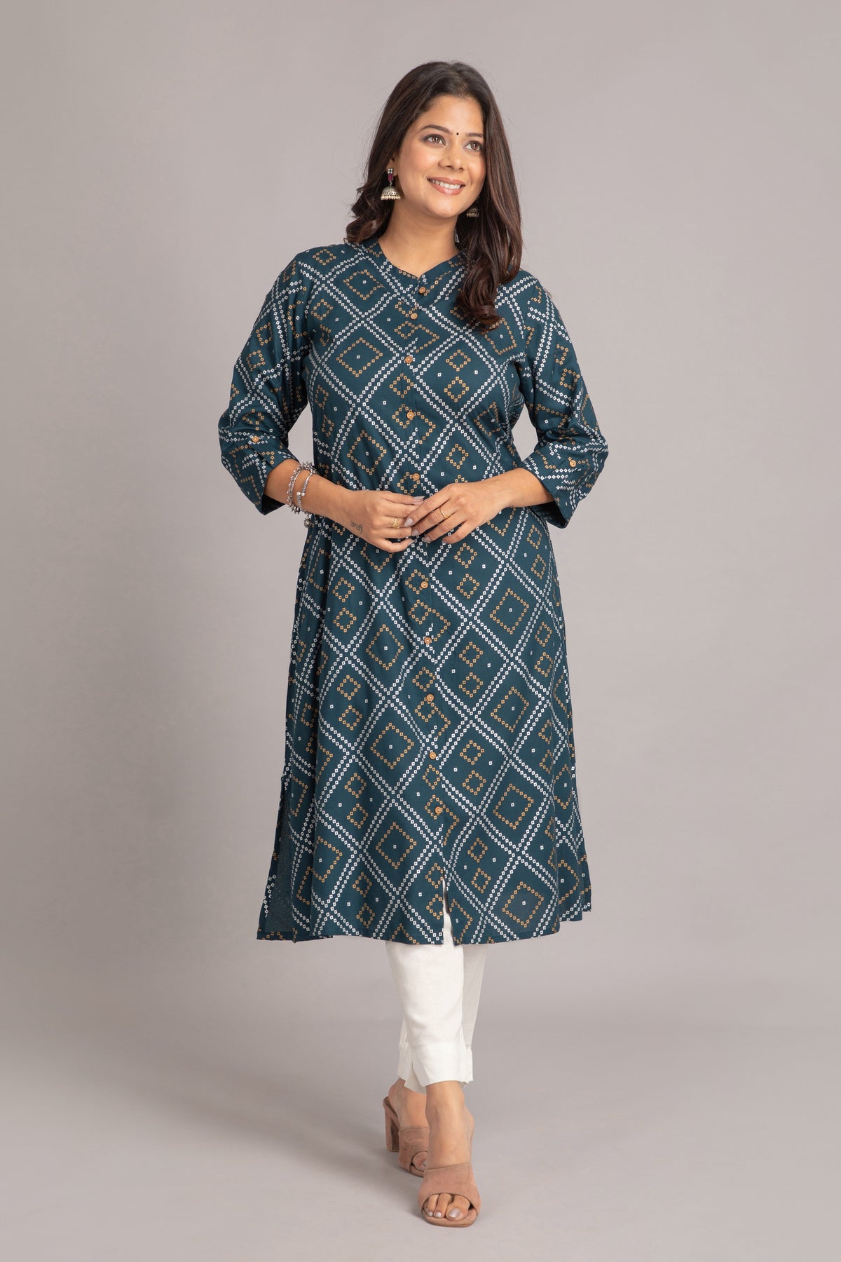 Bandhej Printed A-Line Long Kurti