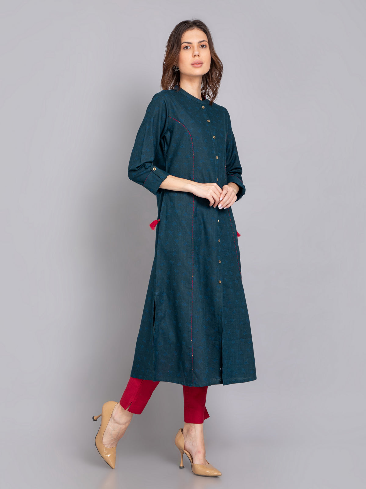 Textured A-Line Kurti with Kantha Detail