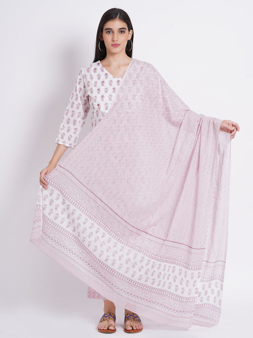 Hand Printed 3-Piece Kurta Set with Sequined Mirror Work