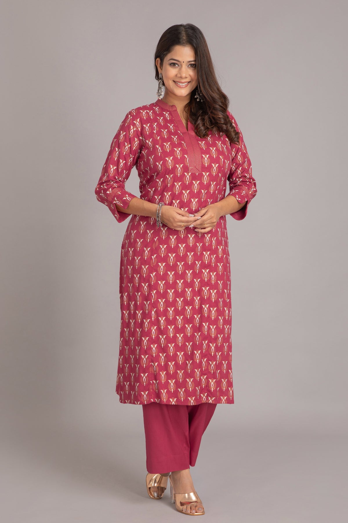 Gold Printed 2 Pc Kurta Set with Couching Detail