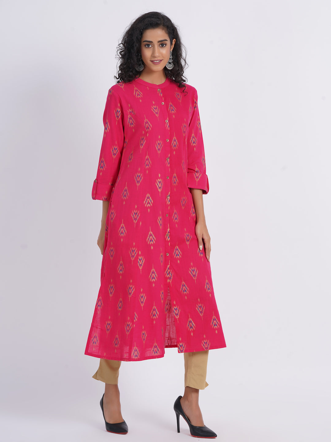 Ekat Gold Printed A-Line Long Kurti