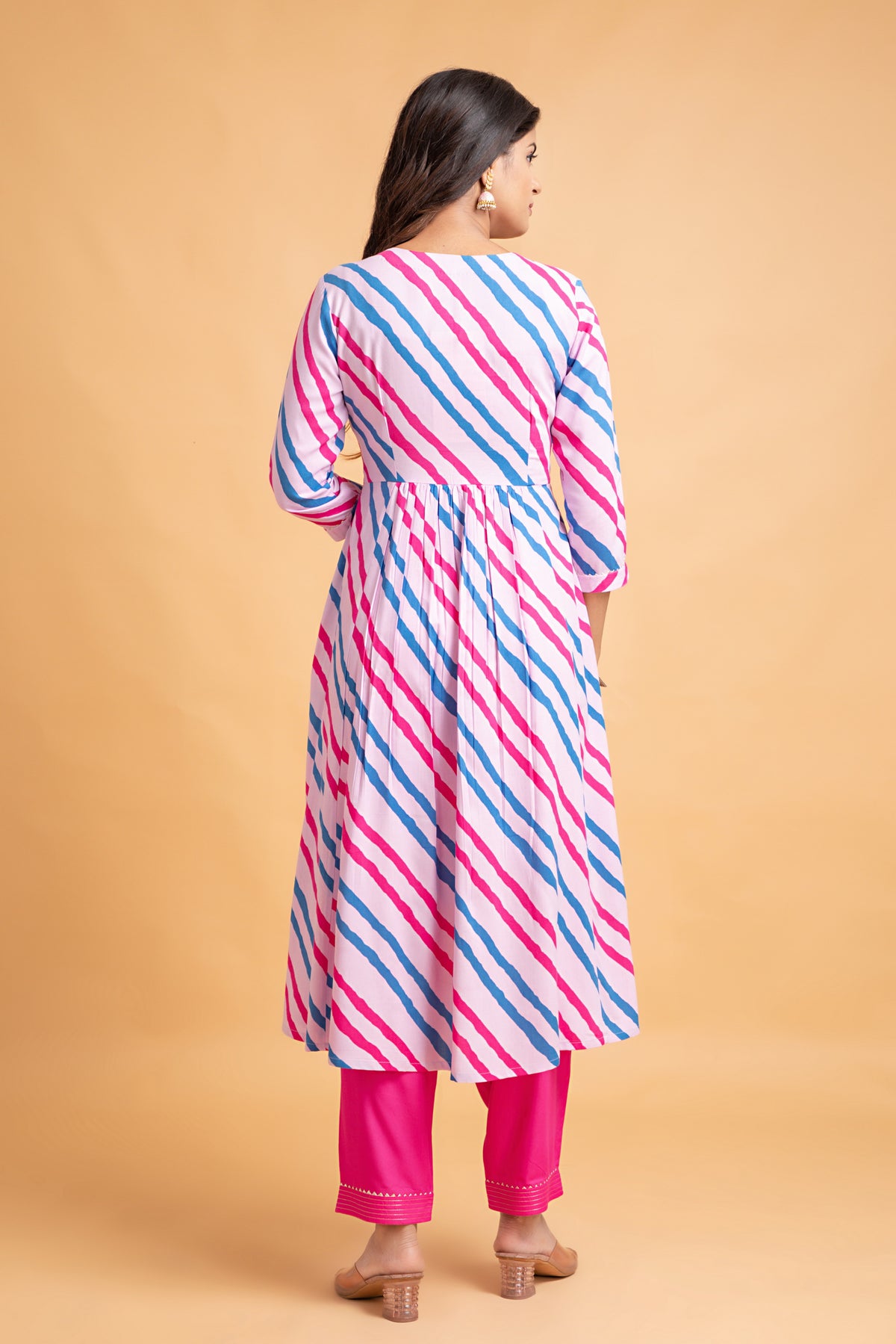 Lehariya Printed Flared Long Kurti with Pant