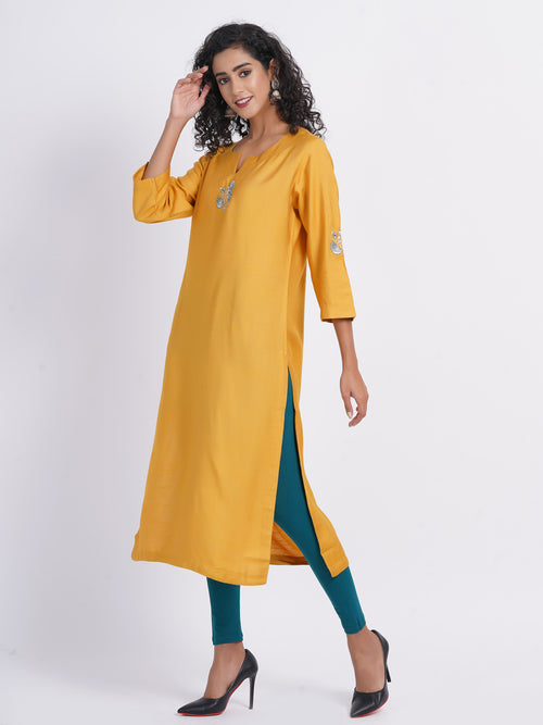 Embroidered Tussar Silk Long Kurti