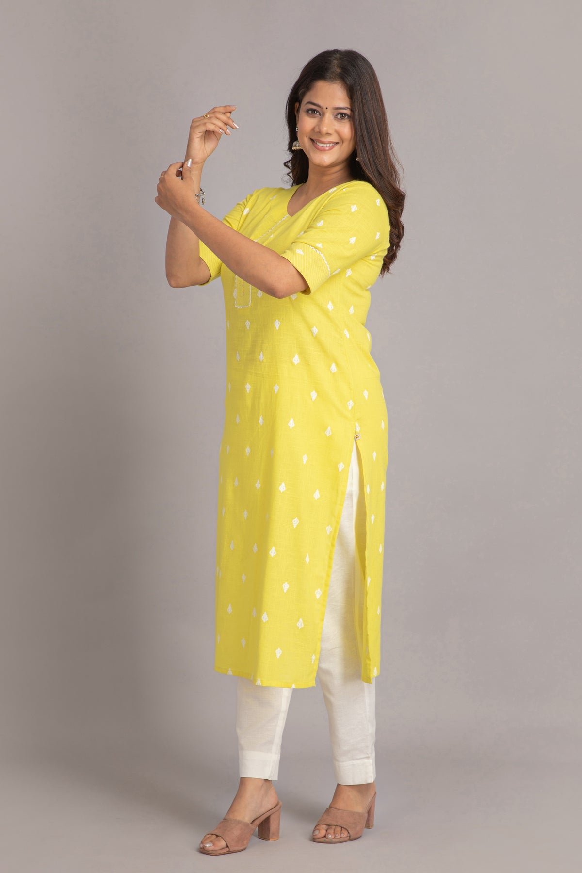 Printed Long Kurti with Embroidery & Bead Work