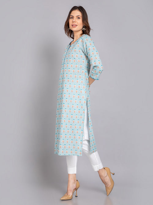 Rayon Linen Gold Foil Printed Long Kurti