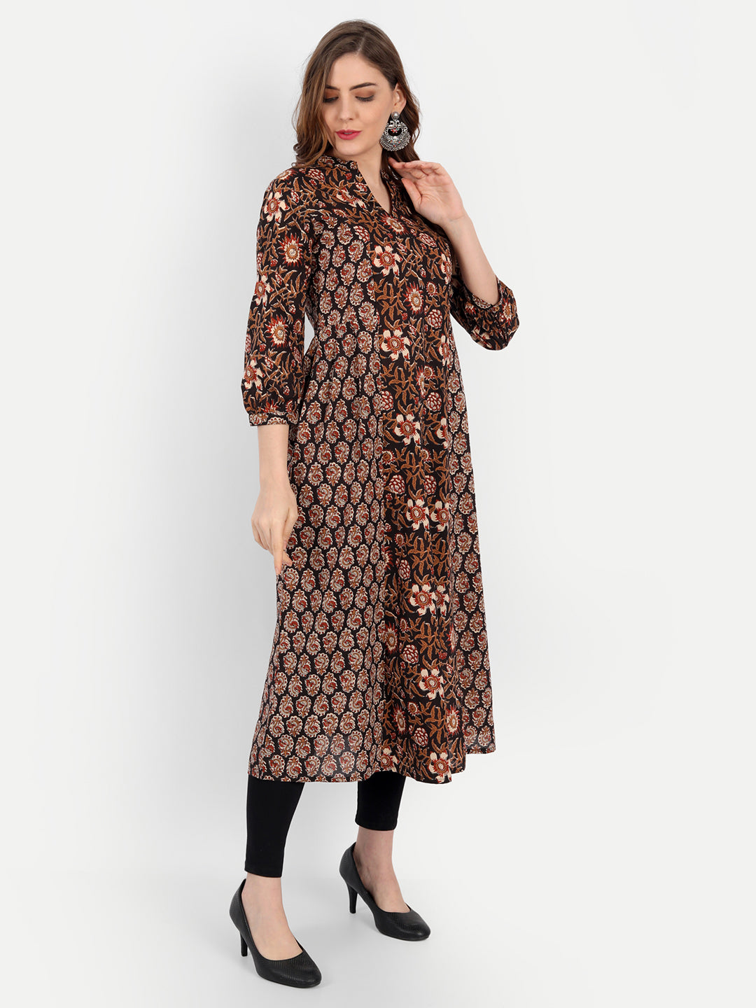 A-Line Cotton Kurti with Ajrakh Print