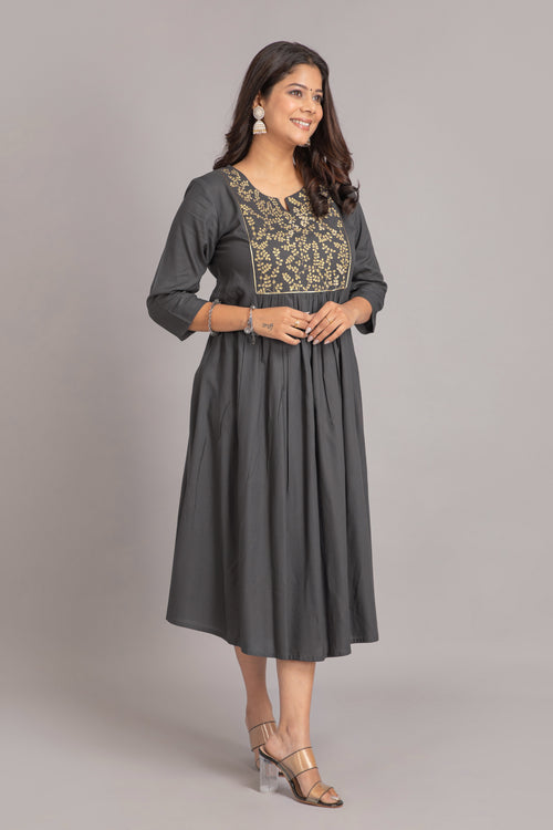 Zari Embroidered Flared Long Dress