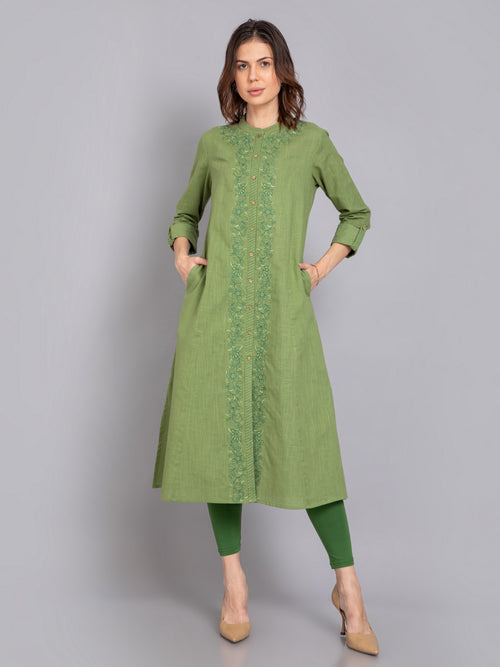 P-Line Placket Embroidered Long Kurti