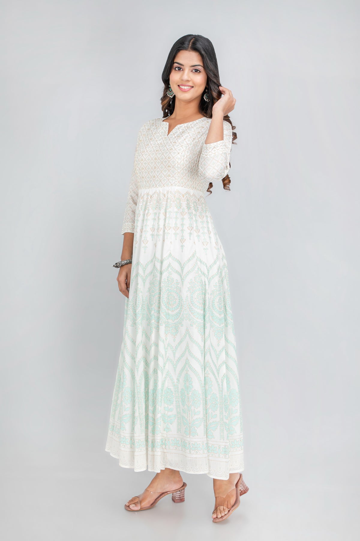 Silk Floor-Length Anarkali Dress with Adda Work