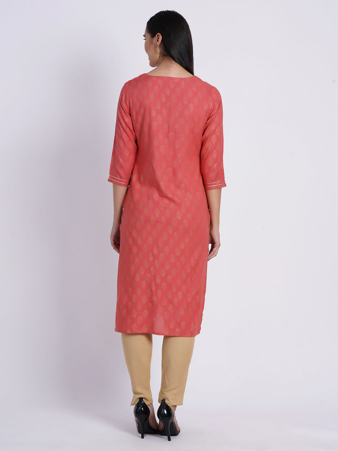 Gold Print Kurti with Dori Latkan