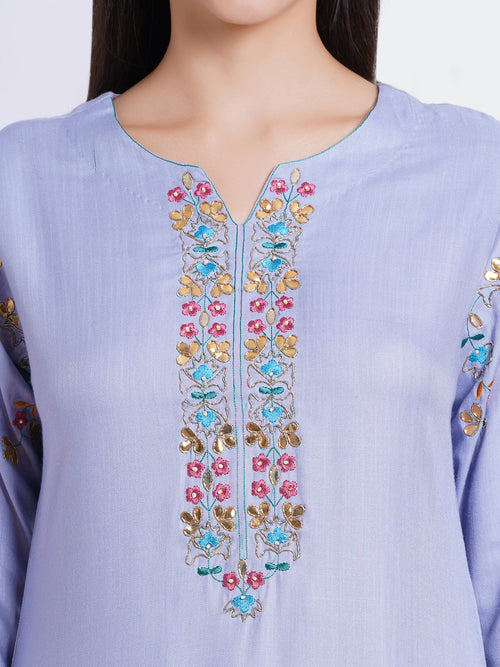 Rayon 2-Piece Kurta Set With Gota Embroidery