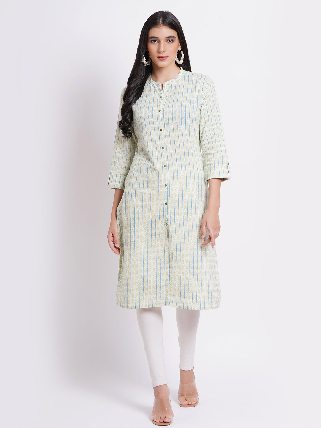 Casual Wear Printed Straight Kurti with Metal Buttons