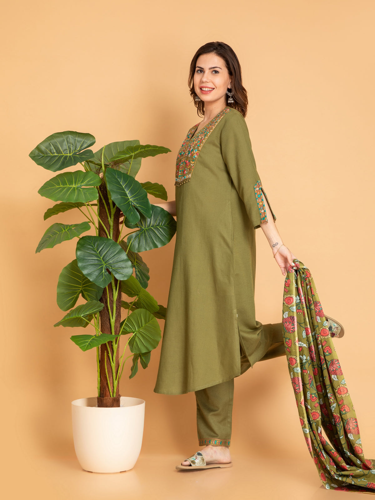 Festive Wear Mirror Work Embroidered Kurti Set