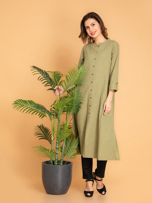 A-Line Long Kurti with Fancy Metal Buttons