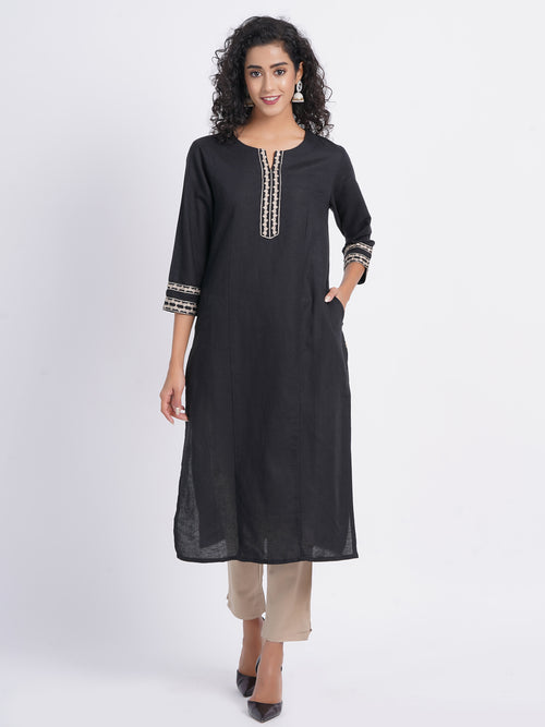 Rayon Linen Blend Princess Kali Kurti with Contrast Embroidery