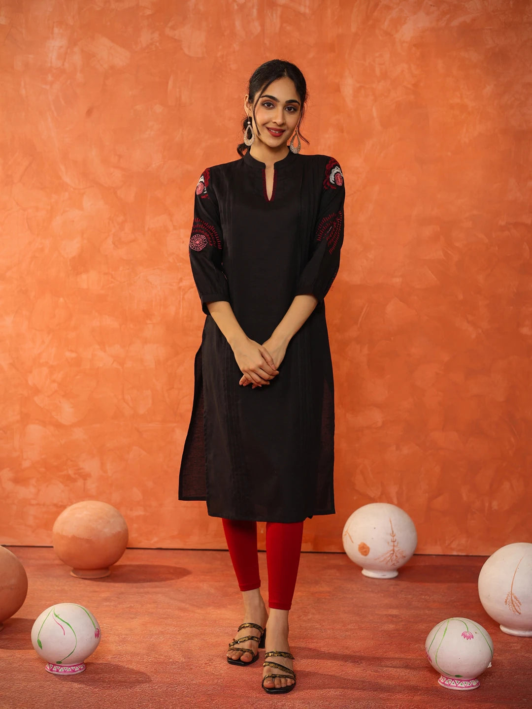 LINEN BLEND PINTUCK EMBROIDERED KURTA