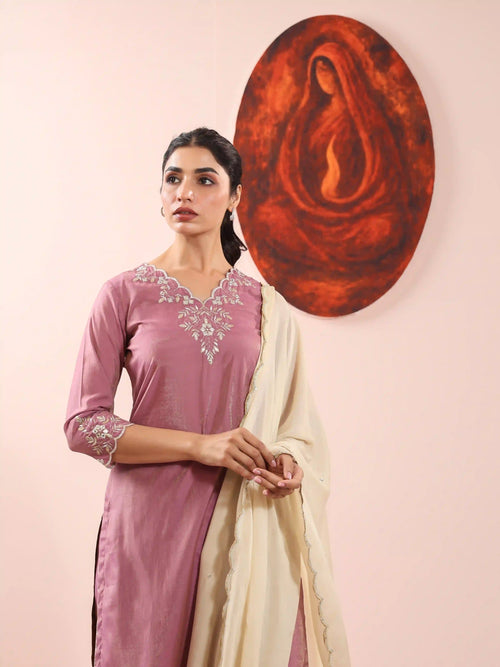 3PC SHIMMER KURTA PANT SET DETAILED WITH GOTA EMBROIDERY