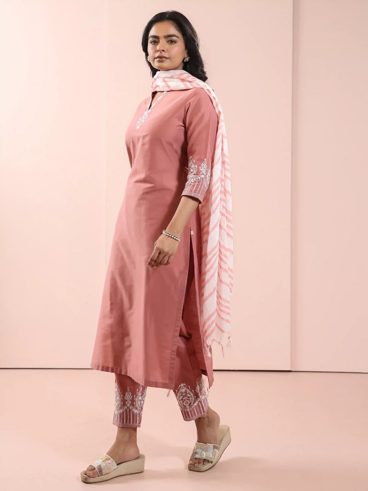 SILK BASE MIRROR EMBROIDERY 3PC KURTA SET
