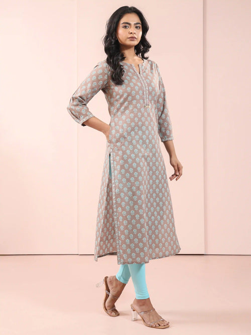 MUL COTTON BAGRU PRINTED KURTI EMBELLISHED WITH HAND CRAFT DETAILS