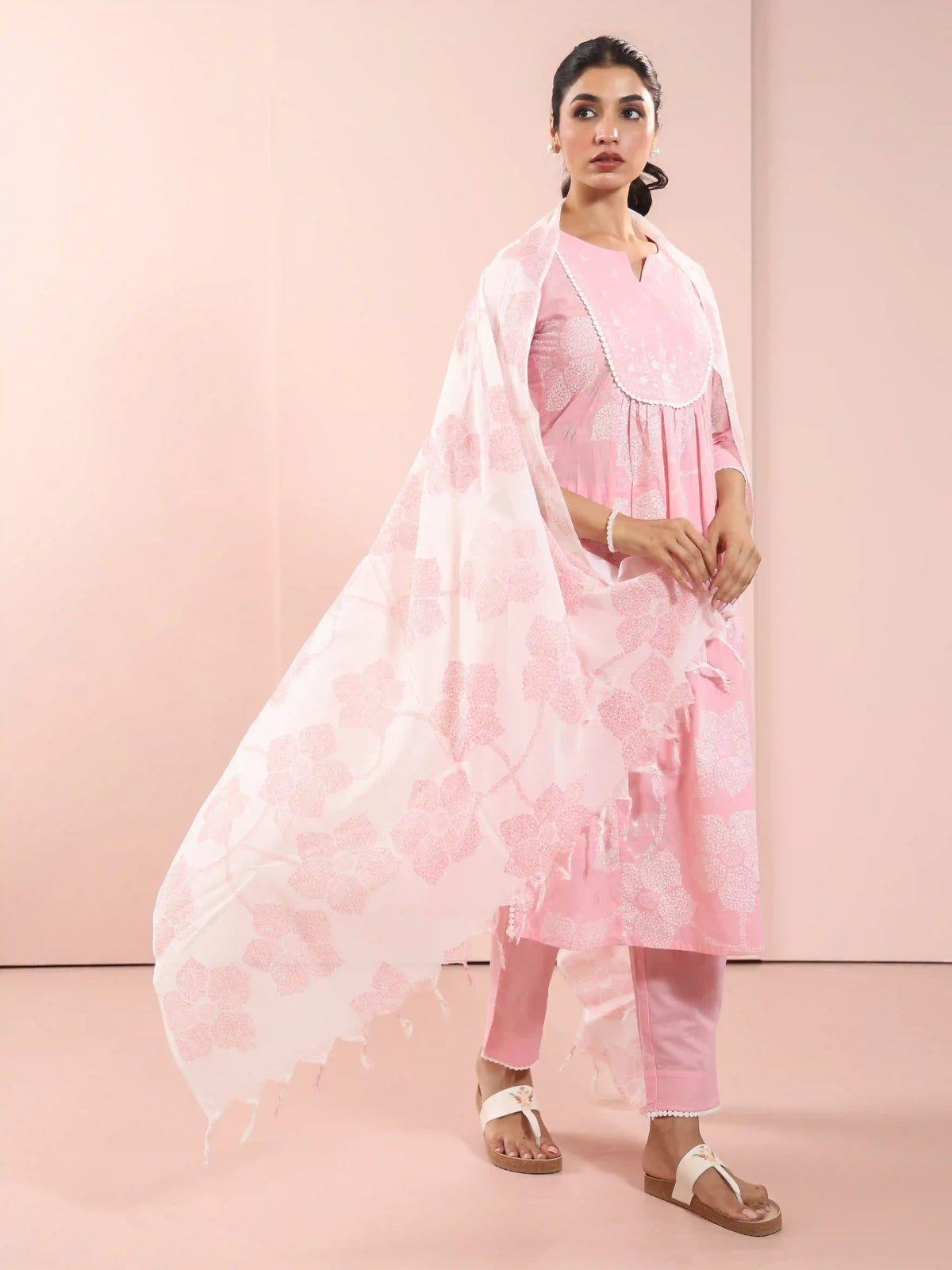 MUL COTTON KHADI FOIL PRINTED 3PC KURTA SET
