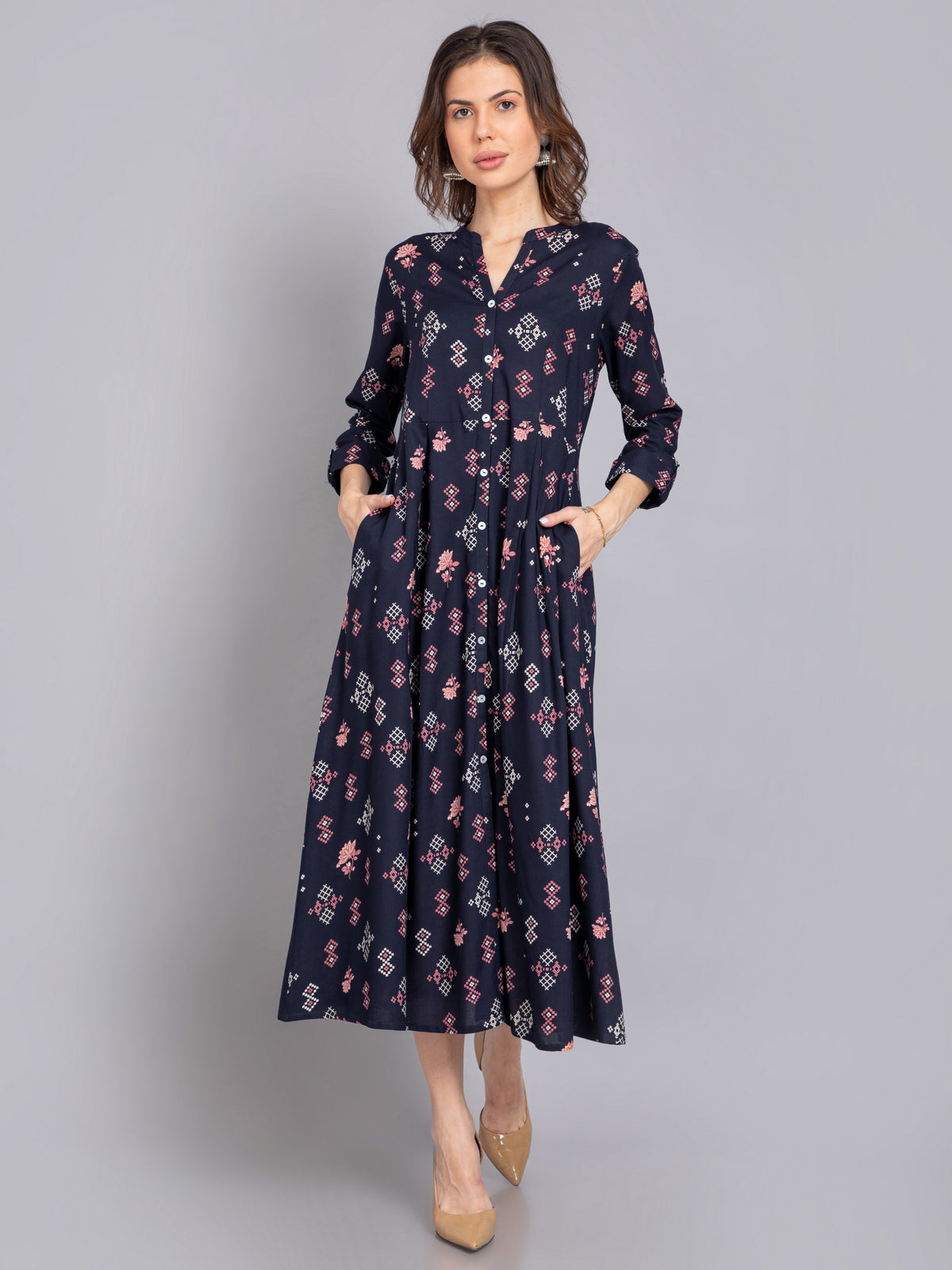 Suti Women Rayon Printed Long Flared Dress