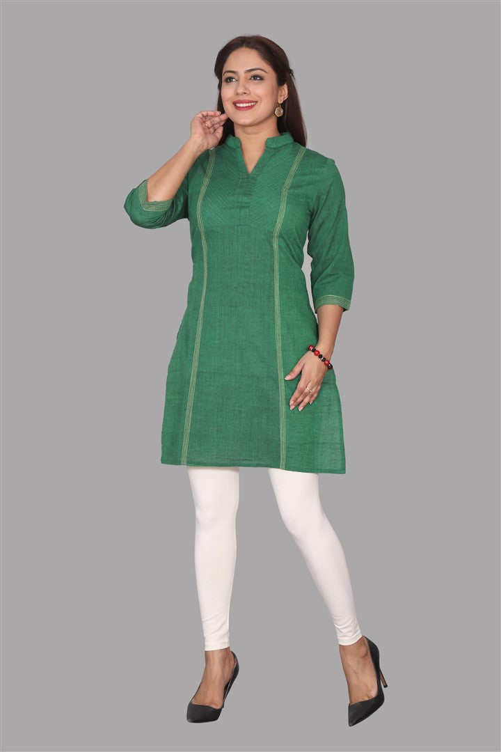 SUTI WOMEN COTTON YARN DYED PINTUCK YOKE KURTI