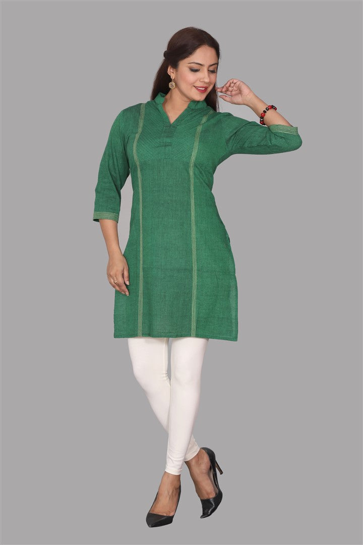 SUTI WOMEN COTTON YARN DYED PINTUCK YOKE KURTI