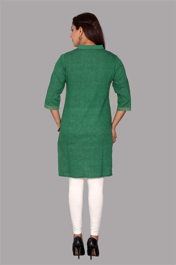 SUTI WOMEN COTTON YARN DYED PINTUCK YOKE KURTI