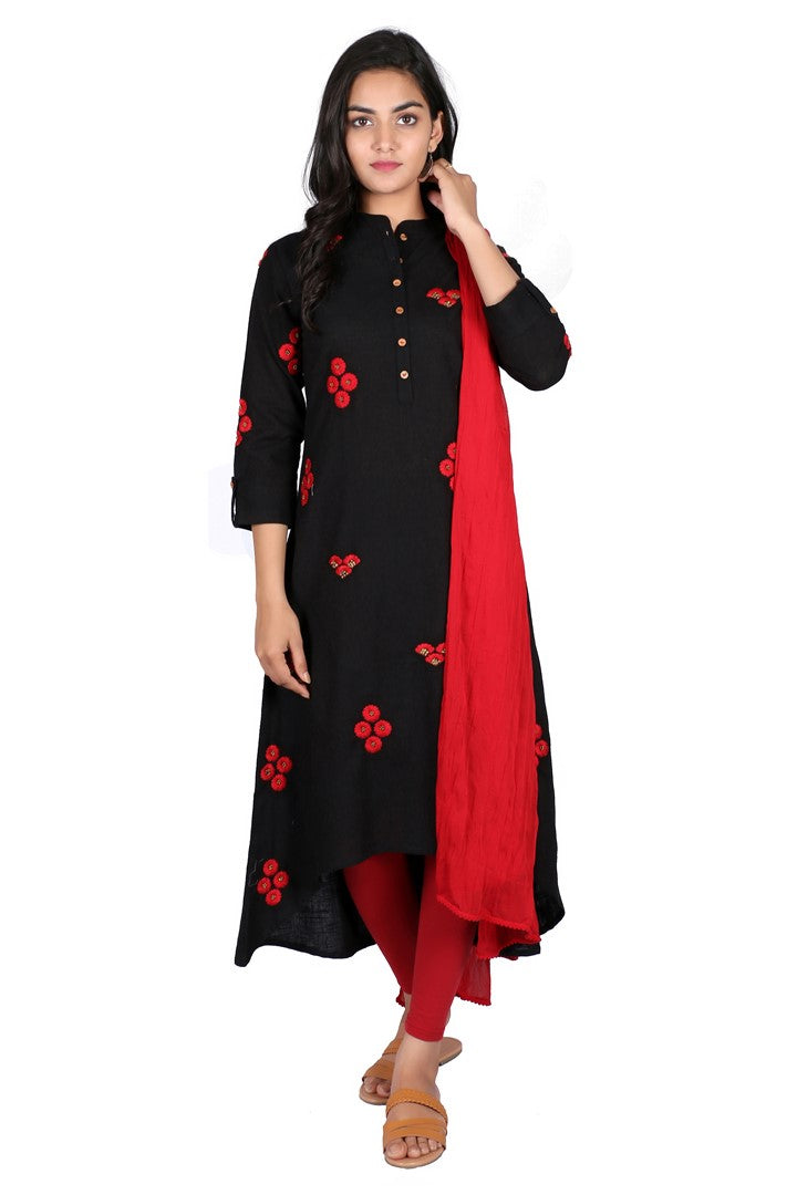 Embroidered High-Low Cotton Kurti