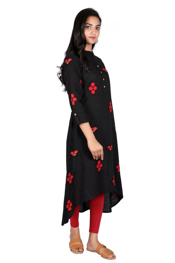 Embroidered High-Low Cotton Kurti