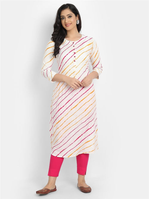 Lehariya Printed Long Kurti with Lace & Craft Buttons